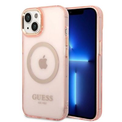 Guess GUHMP14SHTCMP iPhone 14 6.1" pink/pink Hartschale Gold Outline Translucent MagSafe