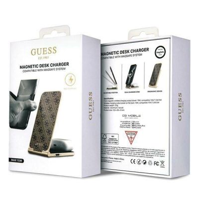 7. Guess 4G Pattern MagSafe faltbares 2in1 15W induktives Ladegerät – Braun