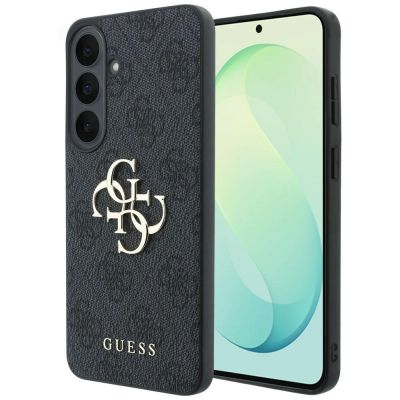 Guess Leder-Schutzhülle mit Metalllogo für Samsung Galaxy S26 FE – Schwarz