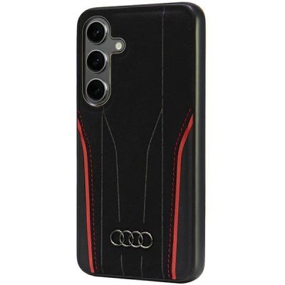 2. Audi Echtleder MagSafe S24 S921 schwarz-rot/schwarz-rot Hardcase AU-TPUPCS24-R8/D3-RD