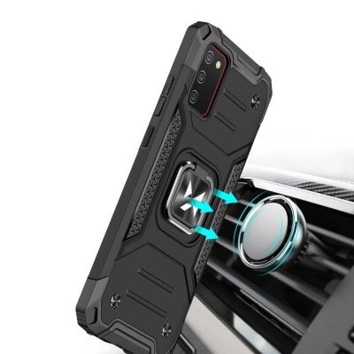 6. Wozinsky Ring Armor Tough Hybrid Case Cover + Magnethalter für Samsung Galaxy A03s schwarz