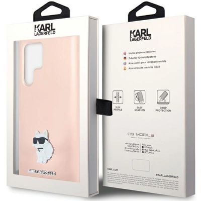 8. Karl Lagerfeld Choupette Metal Pin-Hülle aus Silikon für Samsung Galaxy S23 Ultra – Rosa