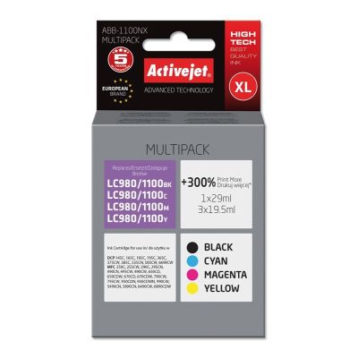 Activejet ABB-1100NX Tinte (ersetzt Brother LC1100/980; Supreme; 1 x 29 ml, 3 x 19,5 ml; Schwarz, Rot, Blau, Gelb)