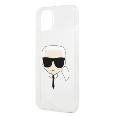6. Karl Lagerfeld Glitter Karl's Head Hülle für iPhone 13 mini - Silber