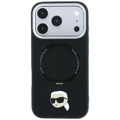 3. Karl Lagerfeld Hülle mit Ringständer, 360°-Kopf-Pin und MagSafe-Funktion für iPhone 18 Pro / 17 Pro – Schwarz