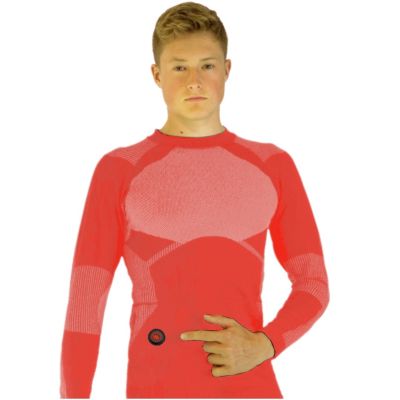 30. GLOVII Beheizbares Thermoaktiv-Unterwäsche-Set, Sweatshirt und Hose, Größe M, Orange, inklusive Batterien und Ladegerät, GXRM