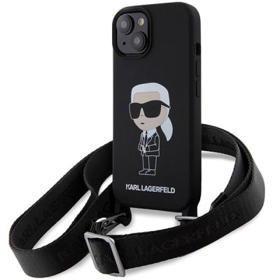 Karl Lagerfeld KLHCP15SSCBSKNK iPhone 15 6,1" Hardcase schwarz/schwarz Crossbody Silikon Ikonik