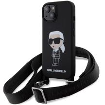 Karl Lagerfeld KLHCP15SSCBSKNK iPhone 15 6,1" Hardcase schwarz/schwarz Crossbody Silikon Ikonik