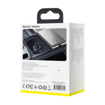 20. Baseus Auto-Ladegerät USB / USB Typ C 65 W 5 A SCP Quick Charge 4.0+ Power Delivery 3.0 LCD Bildschirm grau (CCKX-C0G)