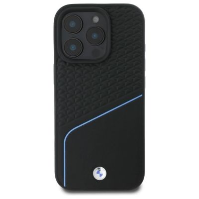 3. BMW Sign Leather Textured And Line MagSafe-Hülle für iPhone 16 Pro Max – Schwarz
