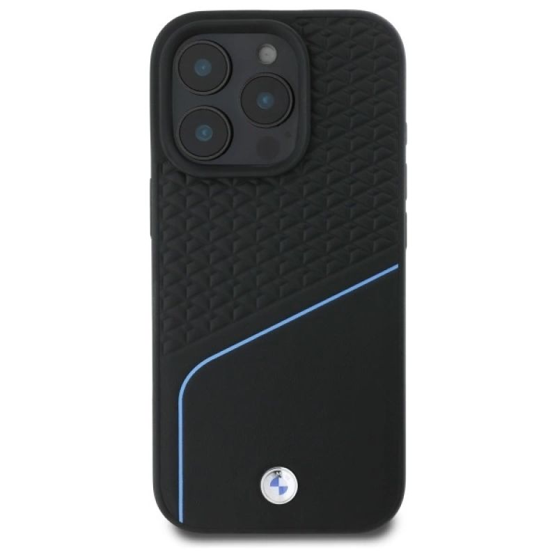 3. BMW Sign Leather Textured And Line MagSafe-Hülle für iPhone 16 Pro Max – Schwarz