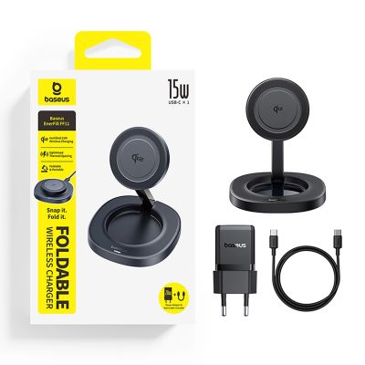 3. Baseus EnerFill FF11 15W Faltbares Induktionsladegerät mit 20W Netzteil und 1m USB-C-Kabel – Schwarz