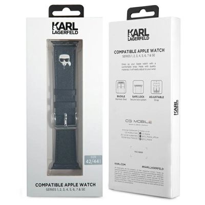 2. Karl Lagerfeld KLAWLOKHK Apple Watch 42/44 / 45mm schwarz / schwarzes Armband Saffiano Karl Heads