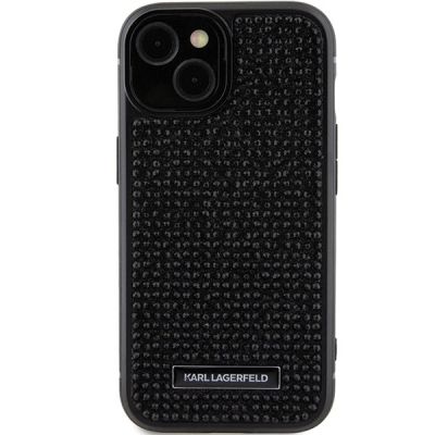 3. Karl Lagerfeld Rhinestone Logo Metal Plate Hülle für iPhone 15 – Schwarz