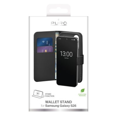 2. Puro Öko-Lederhülle für Samsung Galaxy S26 mit Brieftasche – Schwarz