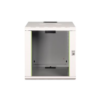 17. Einzigartiger 19-Zoll-12U-Wandnetzwerkschrank (600 x 600 mm), Glastür, grau, ungeteilt, montiert, 100 kg
