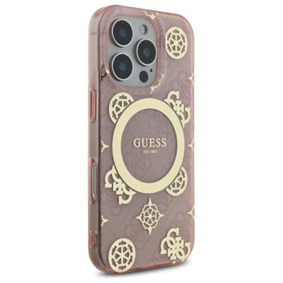 4. Guess IML Pfingstrose auf 4G-Hintergrund MagSafe-Hülle für iPhone 16 Pro – Rosa