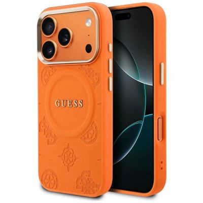 Guess Peony Hot Stamp MagSafe Hülle für iPhone 17 Pro - Orange
