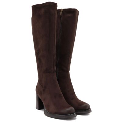 4. Damenstiefel aus braunem Veloursleder mit Absatz Potocki SZ12849