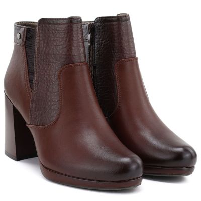 4. Damen-Ankle-Boots mit Blockabsatz und Plateau, gefüttert, dunkelbraun, M.Daszyński AF125B-1