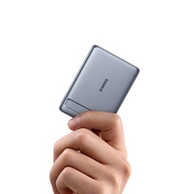 4. Baseus PicoGo AM31 Qi2 5000mAh 20W Ultradünne MagSafe-kompatible Powerbank mit Ständer und Baseus Simple USB-C 20cm geflochtenem Kabel – Grau