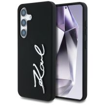Karl Lagerfeld Silikon Metall Signature Logo Samsung Galaxy S25 Hülle schwarz