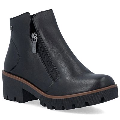 7. Schwarze Damen-Ankle-Boots aus Leder mit Blockabsatz, Rieker 79254-00