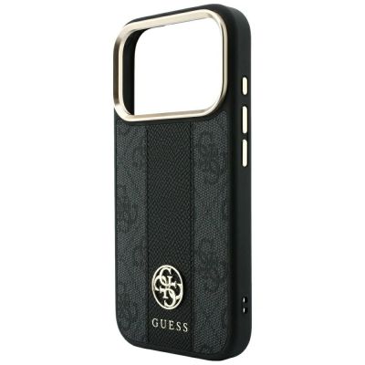 6. Guess 4G MagSafe Hülle mit runden und klassischen Stripe-Logos für iPhone 17 Pro Max / 18 Pro Max – Schwarz