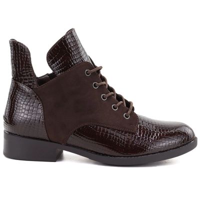 6. Damen-Ankle-Boots aus Lackleder, braun, Vinceza HX27-16524