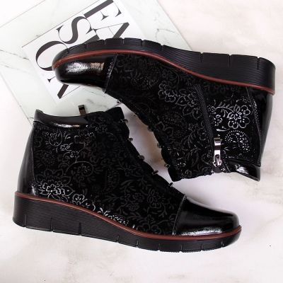 23. Damen-Lederboots mit Warmfutter und Print, schwarz, Filippo