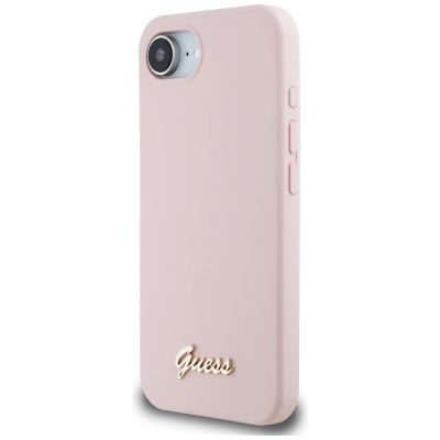 2. Guess Silikon Script Metal Logo MagSafe iPhone 16e Hülle - Rosa