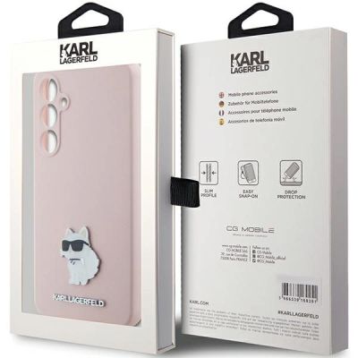 8. Karl Lagerfeld Choupette Metal Pin-Hülle aus Silikon für Samsung Galaxy S23 FE – Rosa