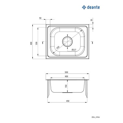 2. Deante Twist 1-Becken-Spüle ohne Abtropffläche, Edelstahl ZEU010A