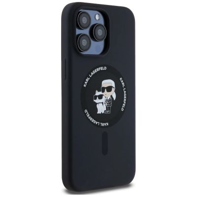 4. Karl Lagerfeld Silikon Karl&Choupette Ring MagSafe Hülle für iPhone 15 Pro Max – Schwarz