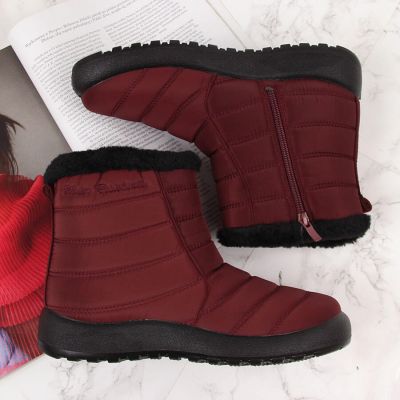 6. NEWS W EVE181C wasserdichte Schneestiefel mit Reißverschluss, Burgunderrot 