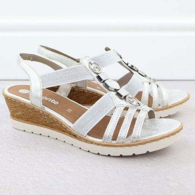 2. Damen-Keilsandalen mit elastischen Bändern, silber, Remonte R6264-92