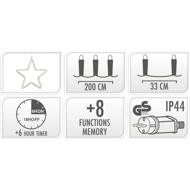 3. Weihnachtsbaumbeleuchtung, Lichtervorhang 200x200 cm, 415 LEDs, warmweiße Sterne