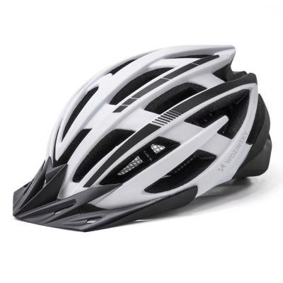 3. Wozinsky MTB-Fahrradhelm mit abnehmbarem Visier und USB-Rücklicht, Größe L – Schwarz und Weiß