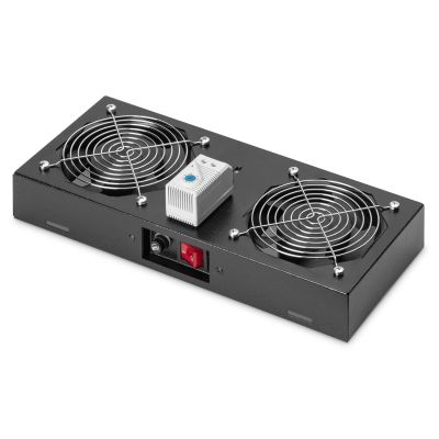 7. DIGITUS Lüftungspanel für 19"-Wandschränke, 2 Lüfter, Thermostat, schwarz