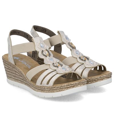 3. Bequeme beige Espadrille-Sandalen für Damen, Modell Rieker 619B2-60