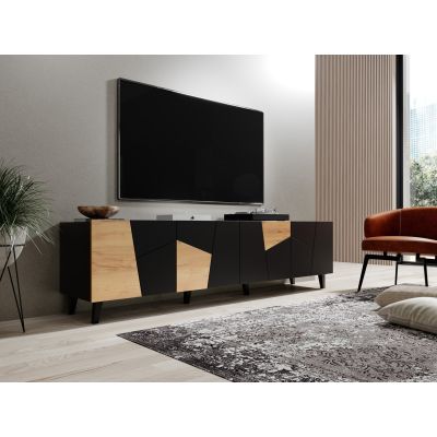 7. ETNA TV-Schrank 200x42x52 schwarz matt + Eichenholz