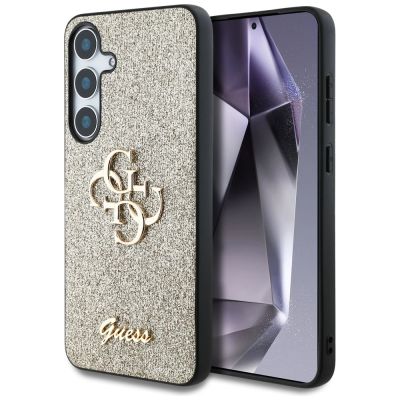 Guess Fixed Glitter Big 4G Metal Logo Hülle für Samsung Galaxy S25 gold