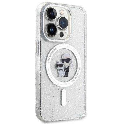 4. Karl Lagerfeld Karl&Choupette Glitter MagSafe Hülle für iPhone 15 Pro – transparent