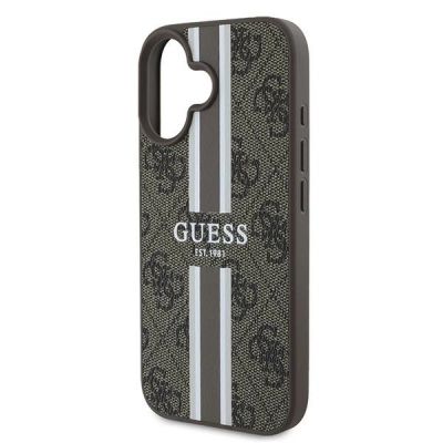 6. Guess 4G Printed Stripes MagSafe-Hülle für iPhone 16 Plus – braun