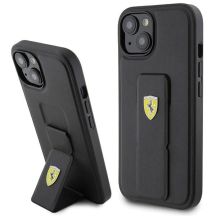 Ferrari Grip Stand Metall-Logo-Hülle für iPhone 15 – Schwarz