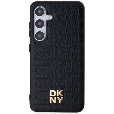 3. DKNY Leather Pattern Metal Logo MagSafe-Hülle für Samsung Galaxy S24+ – Schwarz