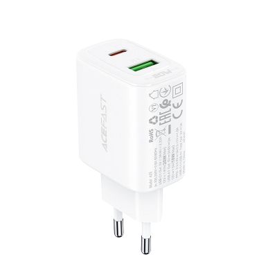 3. Acefast Wandladegerät USB Typ C / USB 20W, PPS, PD, QC 3.0, AFC, FCP weiß (A25 weiß)