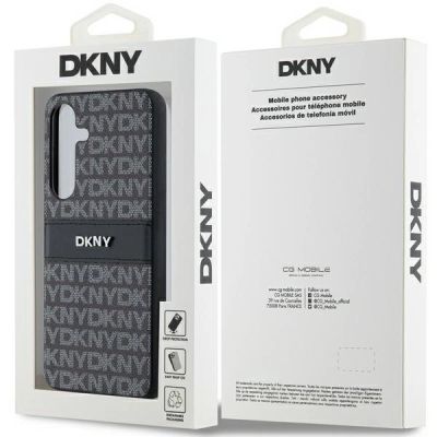 7. DKNY Leder-Monostreifen- und Metall-Logo-Hülle für Samsung Galaxy S24+ – Schwarz