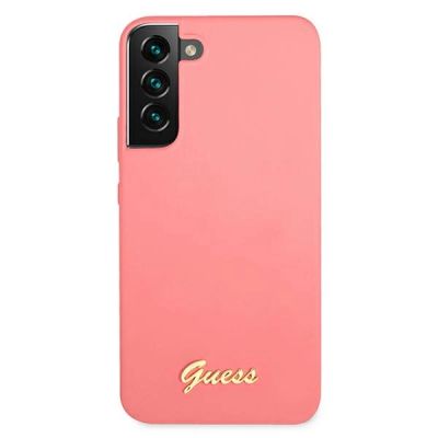3. Guess, GUHCS22MLSLMGFU S22+ S906 fuchsia/fuchsia Hardcase Silikonschrift Metalllogo