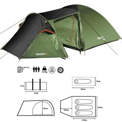 4. NILS CAMP Trekker III NC6312 Campingzelt für 3 Personen, grün